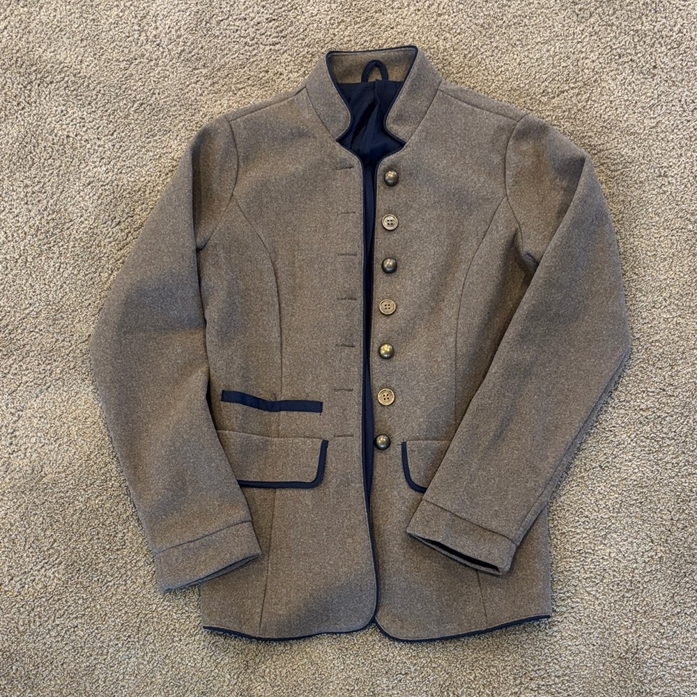 Women’s Tan FeltedJacket with Navy Accents